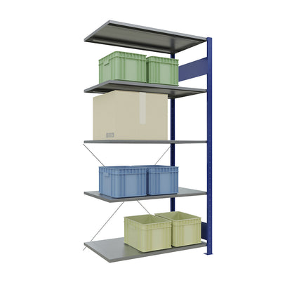 Boltless shelving unit, single row, shelf WxD 1000 x 600 mm, blue, height 2000 mm, extension shelf unit.