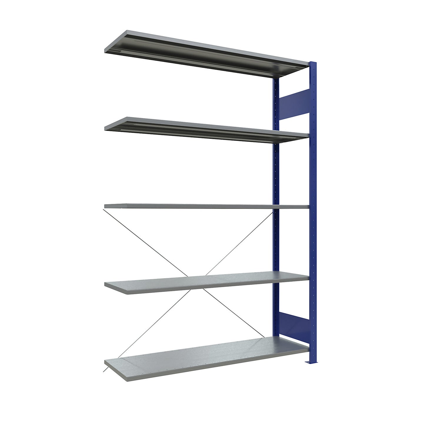 Boltless shelving unit, single row, shelf WxD 1300 x 400 mm, blue, height 2000 mm, extension shelf unit.