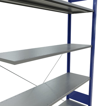 Boltless shelving unit, single row, shelf WxD 1300 x 400 mm, blue, height 2000 mm, extension shelf unit.