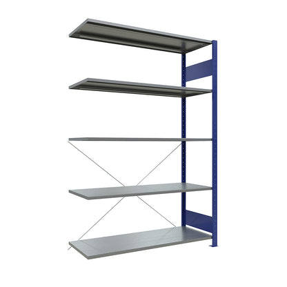 Boltless shelving unit, single row, shelf WxD 1300 x 500 mm, blue, height 2000 mm, extension shelf unit.