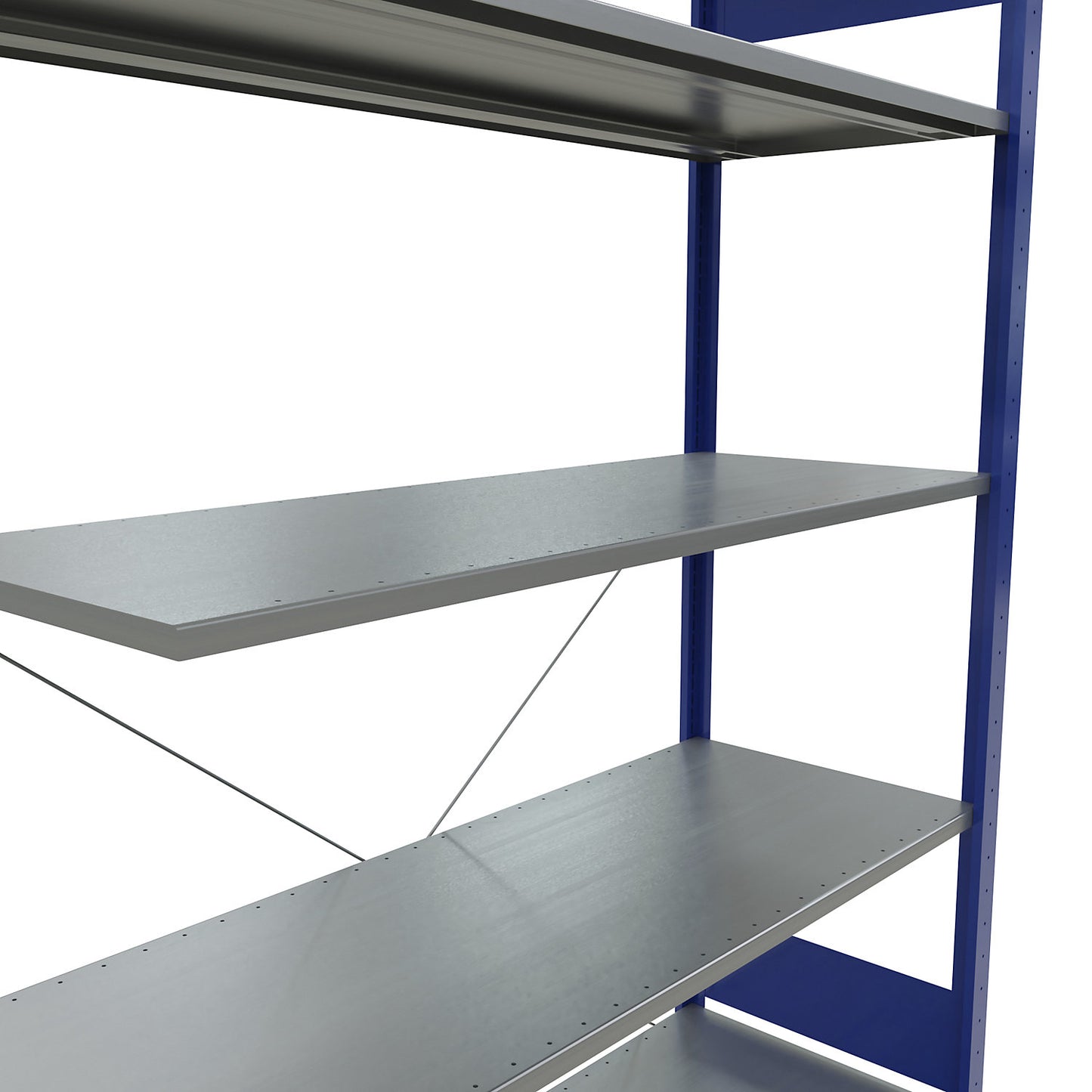 Boltless shelving unit, single row, shelf WxD 1300 x 500 mm, blue, height 2000 mm, extension shelf unit.