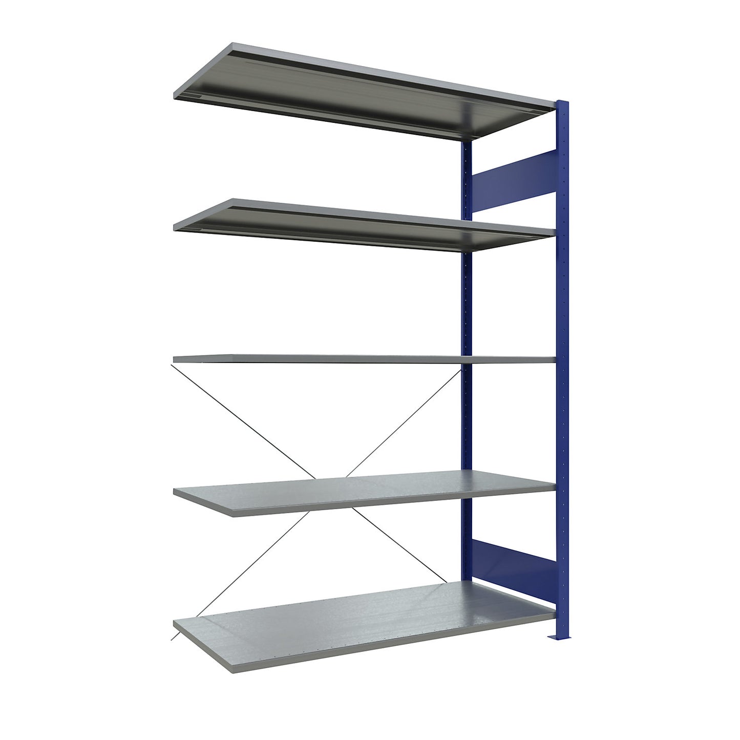 Boltless shelving unit, single row, shelf WxD 1300 x 600 mm, blue, height 2000 mm, extension shelf unit.