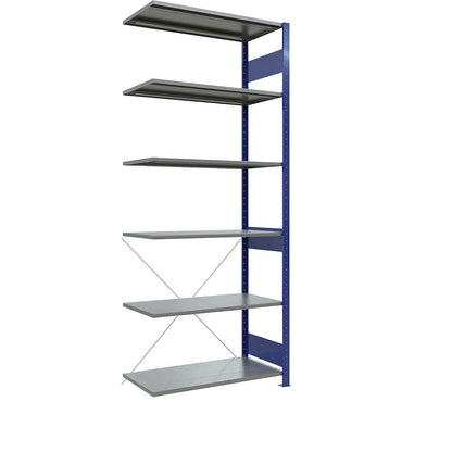Boltless shelving unit, single row, shelf WxD 1000 x 500 mm, blue, height 2500 mm, extension shelf unit.