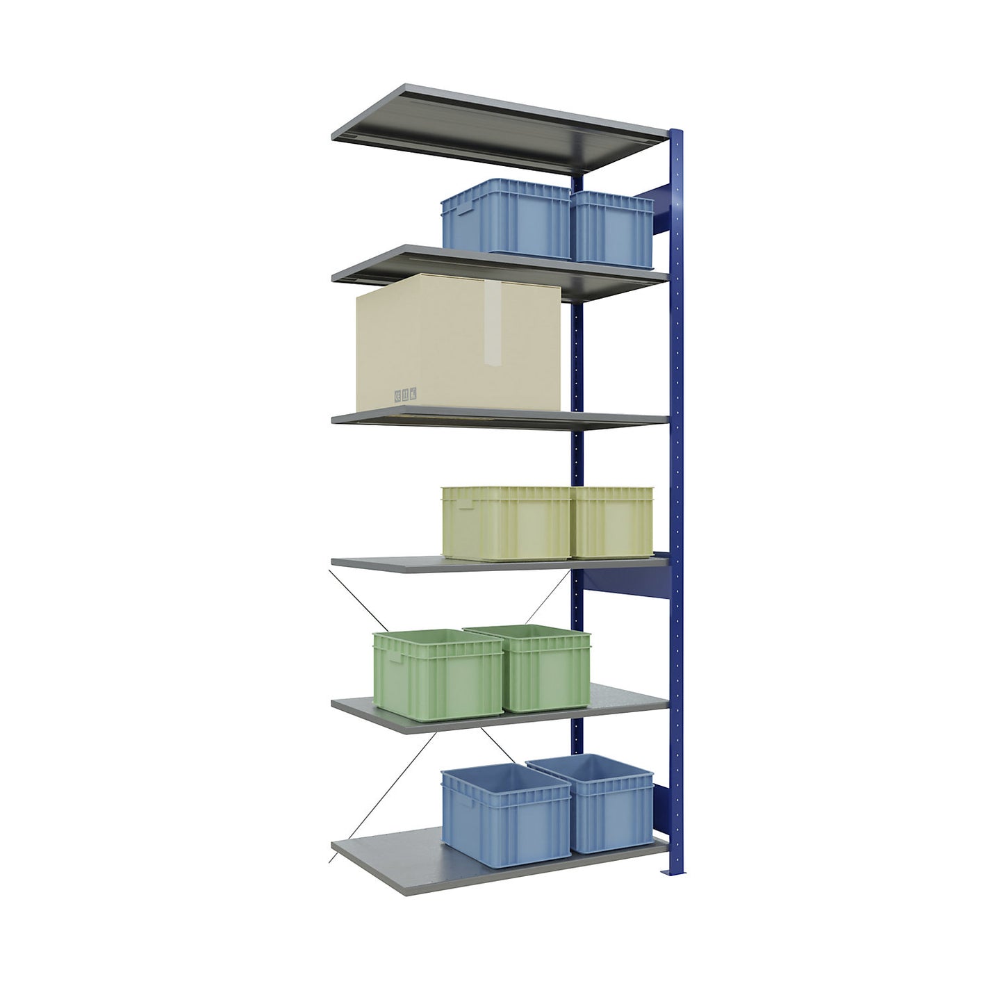 Boltless shelving unit, single row, shelf WxD 1000 x 600 mm, blue, height 2500 mm, extension shelf unit.