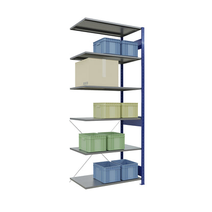 Boltless shelving unit, single row, shelf WxD 1000 x 600 mm, blue, height 2500 mm, extension shelf unit.
