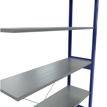 Boltless shelving unit, single row, shelf WxD 1300 x 400 mm, blue, height 2500 mm, extension shelf unit.