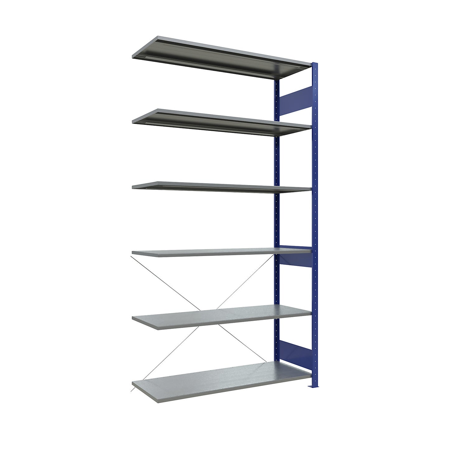 Boltless shelving unit, single row, shelf WxD 1300 x 500 mm, blue, height 2500 mm, extension shelf unit.