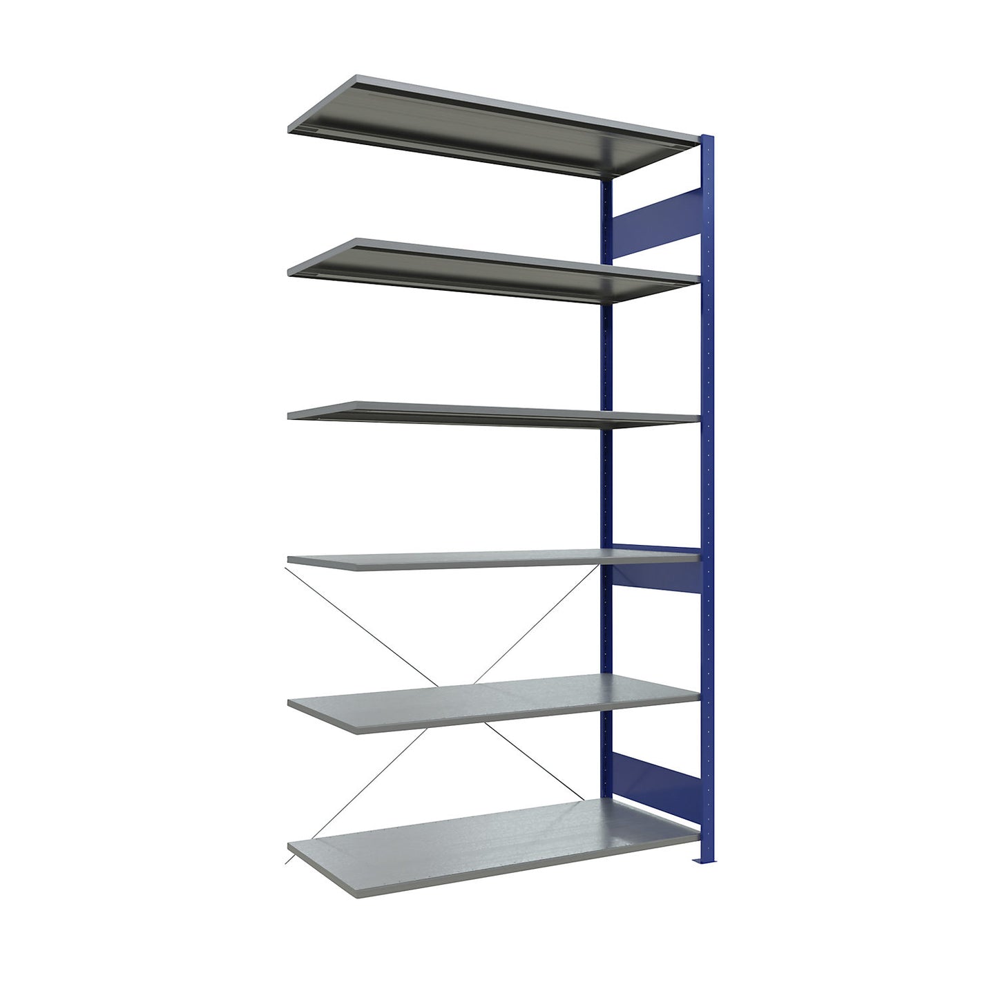 Boltless shelving unit, single row, shelf WxD 1300 x 600 mm, blue, height 2500 mm, extension shelf unit.