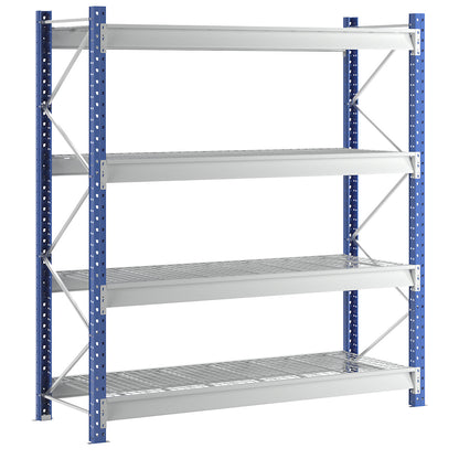Heavy duty wide span shelving with mesh panel modules, frame colour blue, HxWxD 2996 x 2860 x 1000 mm, standard shelf unit.