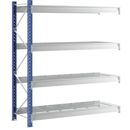 Heavy duty wide span shelving with mesh panel modules, frame colour blue, HxWxD 2996 x 2780 x 1000 mm, extension shelf unit.