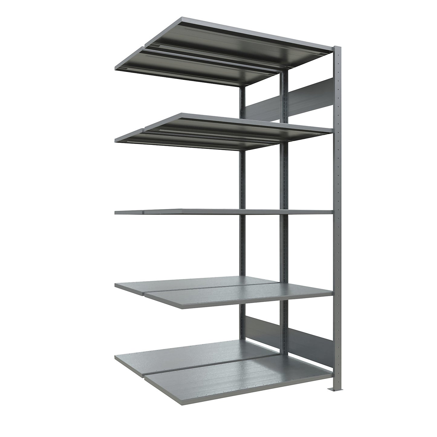 Boltless shelving unit, double row, shelf WxD 1000 x (2 x 500) mm, zinc plated, height 2000 mm, extension shelf unit.