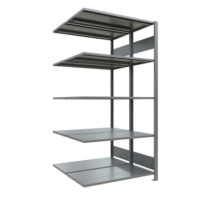 Boltless shelving unit, double row, shelf WxD 1000 x (2 x 500) mm, zinc plated, height 2000 mm, extension shelf unit.