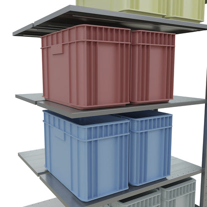 Boltless shelving unit, double row, shelf WxD 1000 x (2 x 500) mm, zinc plated, height 2000 mm, extension shelf unit.
