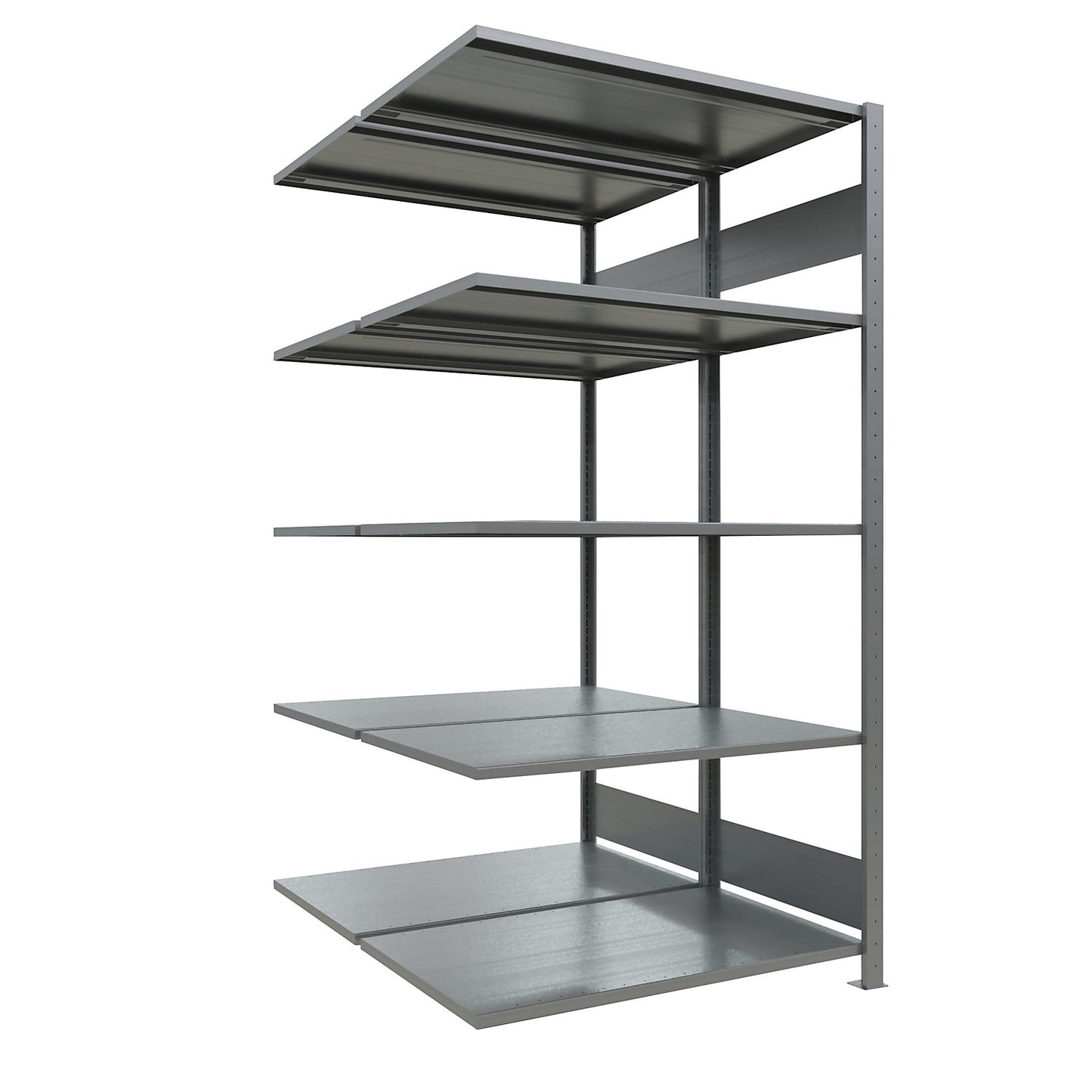 Boltless shelving unit, double row, shelf WxD 1000 x (2 x 600) mm, zinc plated, height 2000 mm, extension shelf unit.