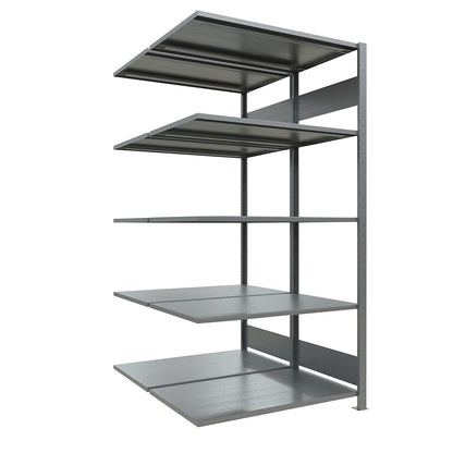 Boltless shelving unit, double row, shelf WxD 1000 x (2 x 600) mm, zinc plated, height 2000 mm, extension shelf unit.
