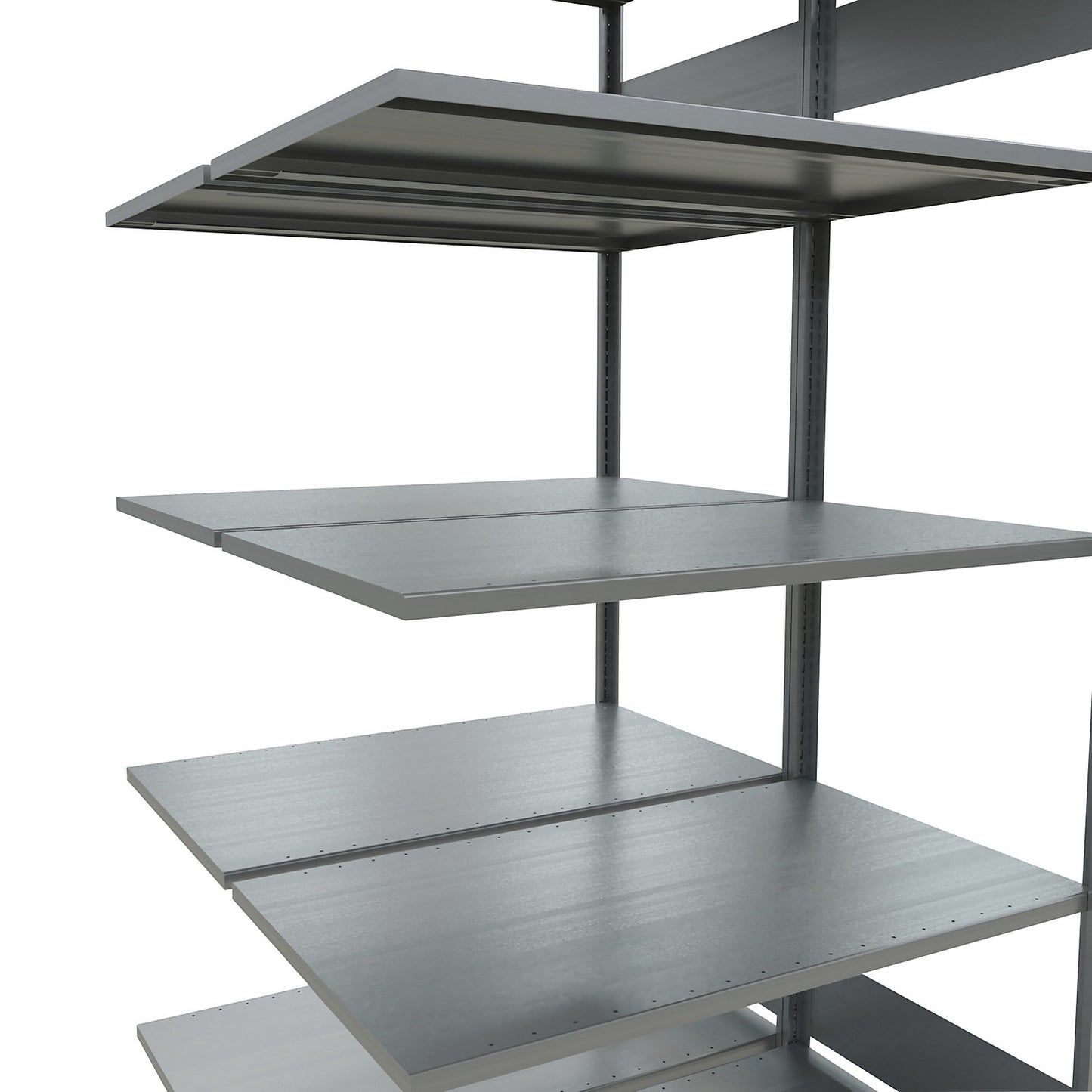 Boltless shelving unit, double row, shelf WxD 1000 x (2 x 600) mm, zinc plated, height 2000 mm, extension shelf unit.