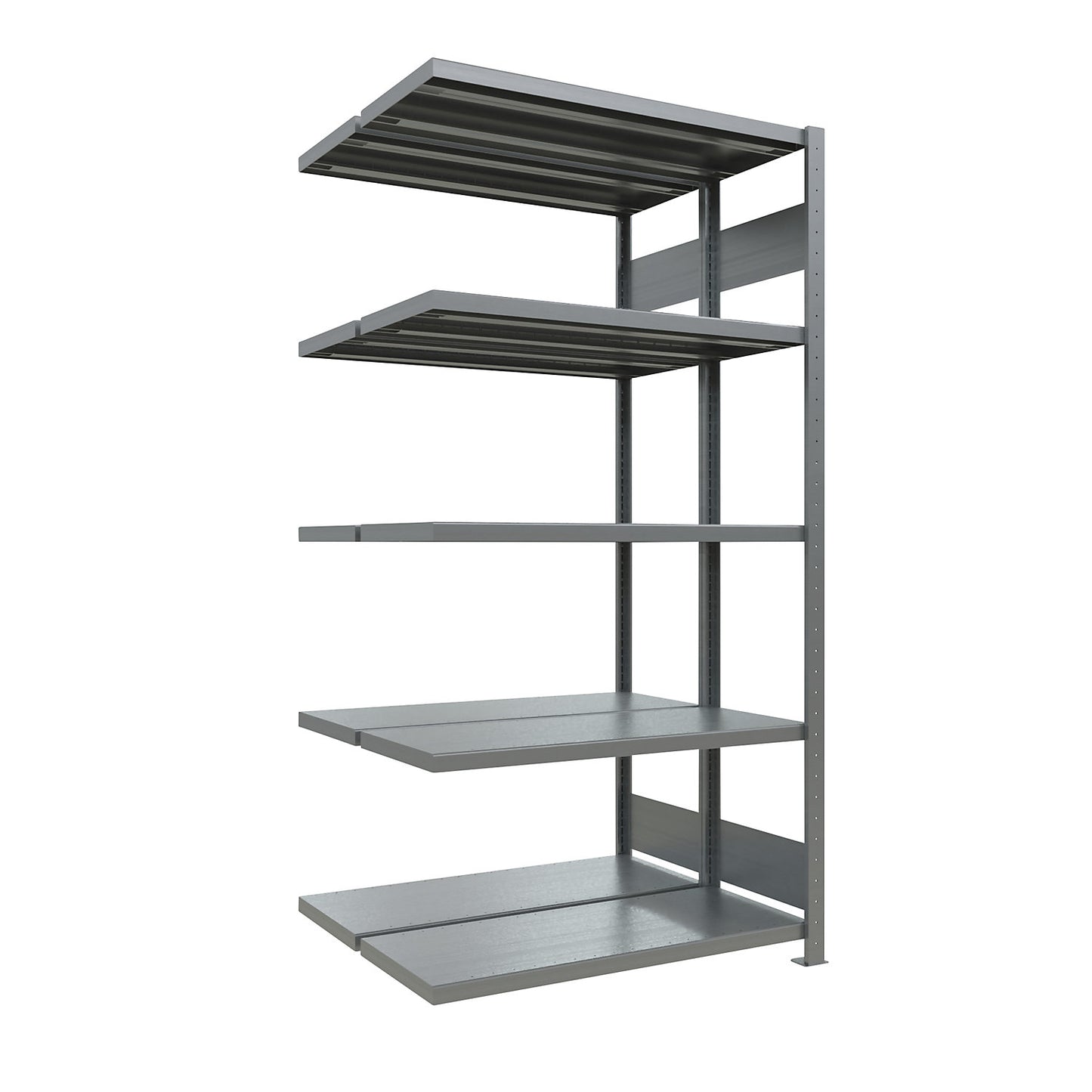 Boltless shelving unit, double row, shelf WxD 1300 x (2 x 400) mm, zinc plated, height 2000 mm, extension shelf unit.