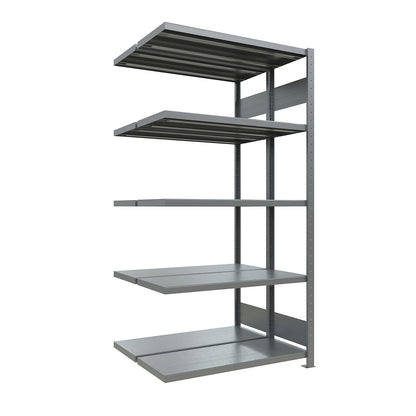 Boltless shelving unit, double row, shelf WxD 1300 x (2 x 400) mm, zinc plated, height 2000 mm, extension shelf unit.