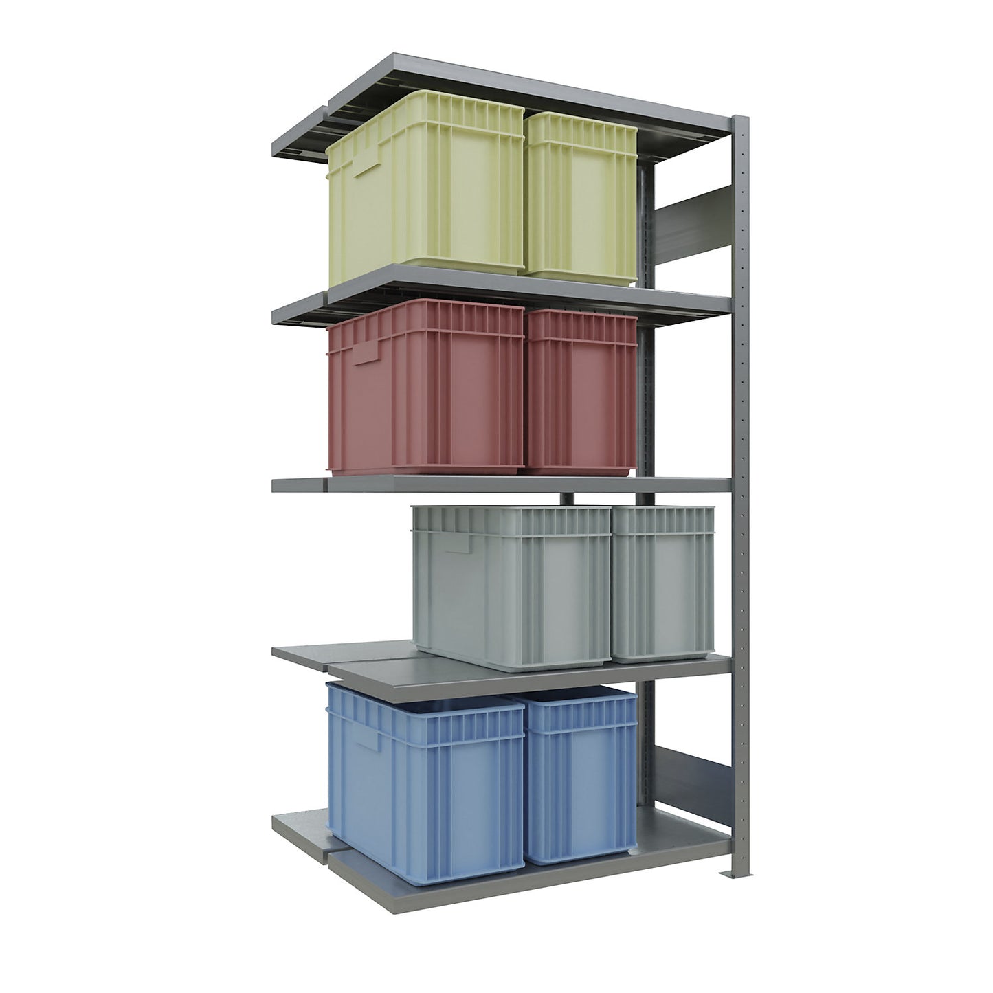 Boltless shelving unit, double row, shelf WxD 1300 x (2 x 400) mm, zinc plated, height 2000 mm, extension shelf unit.