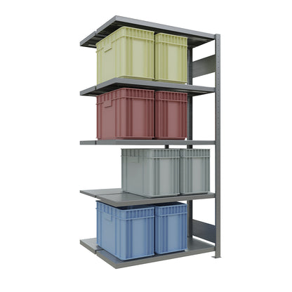 Boltless shelving unit, double row, shelf WxD 1300 x (2 x 400) mm, zinc plated, height 2000 mm, extension shelf unit.