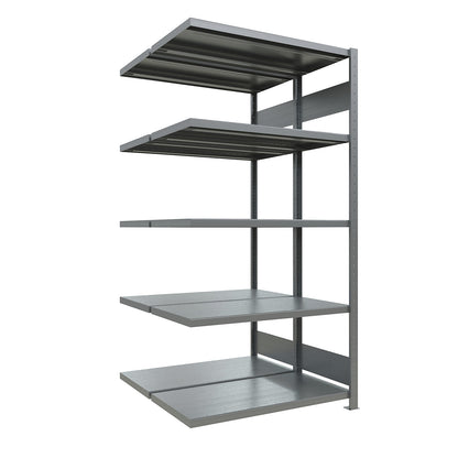 Boltless shelving unit, double row, shelf WxD 1300 x (2 x 500) mm, zinc plated, height 2000 mm, extension shelf unit.