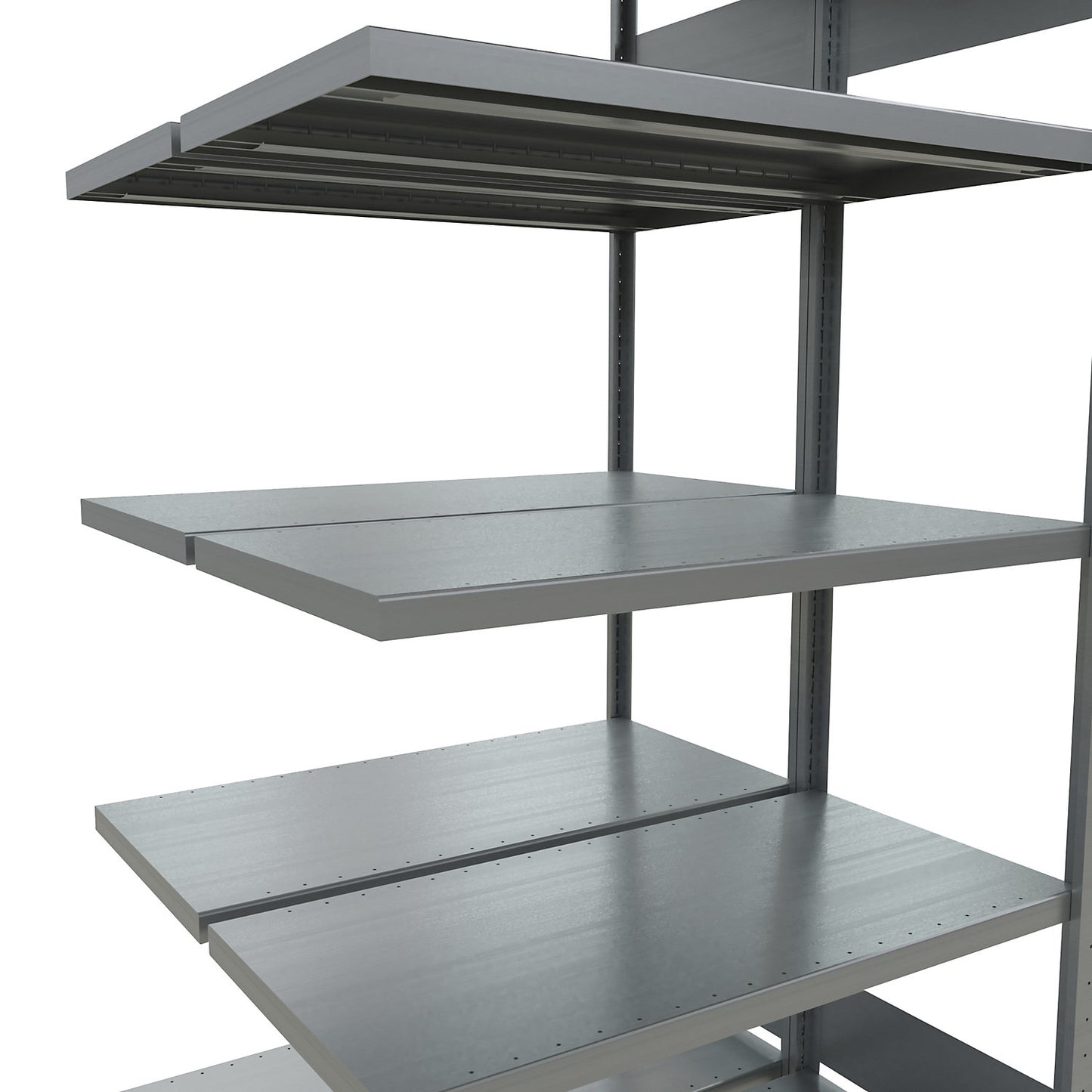 Boltless shelving unit, double row, shelf WxD 1300 x (2 x 500) mm, zinc plated, height 2000 mm, extension shelf unit.