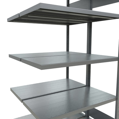 Boltless shelving unit, double row, shelf WxD 1300 x (2 x 500) mm, zinc plated, height 2000 mm, extension shelf unit.