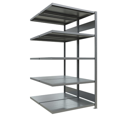 Boltless shelving unit, double row, shelf WxD 1300 x (2 x 600) mm, zinc plated, height 2000 mm, extension shelf unit.