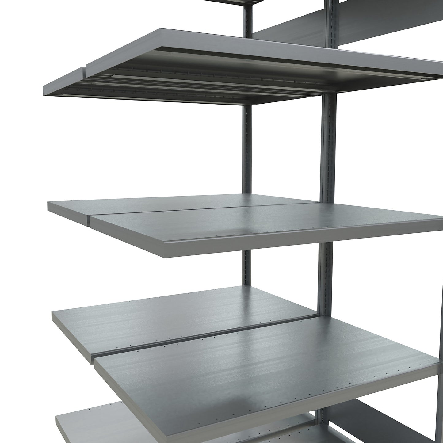 Boltless shelving unit, double row, shelf WxD 1300 x (2 x 600) mm, zinc plated, height 2000 mm, extension shelf unit.