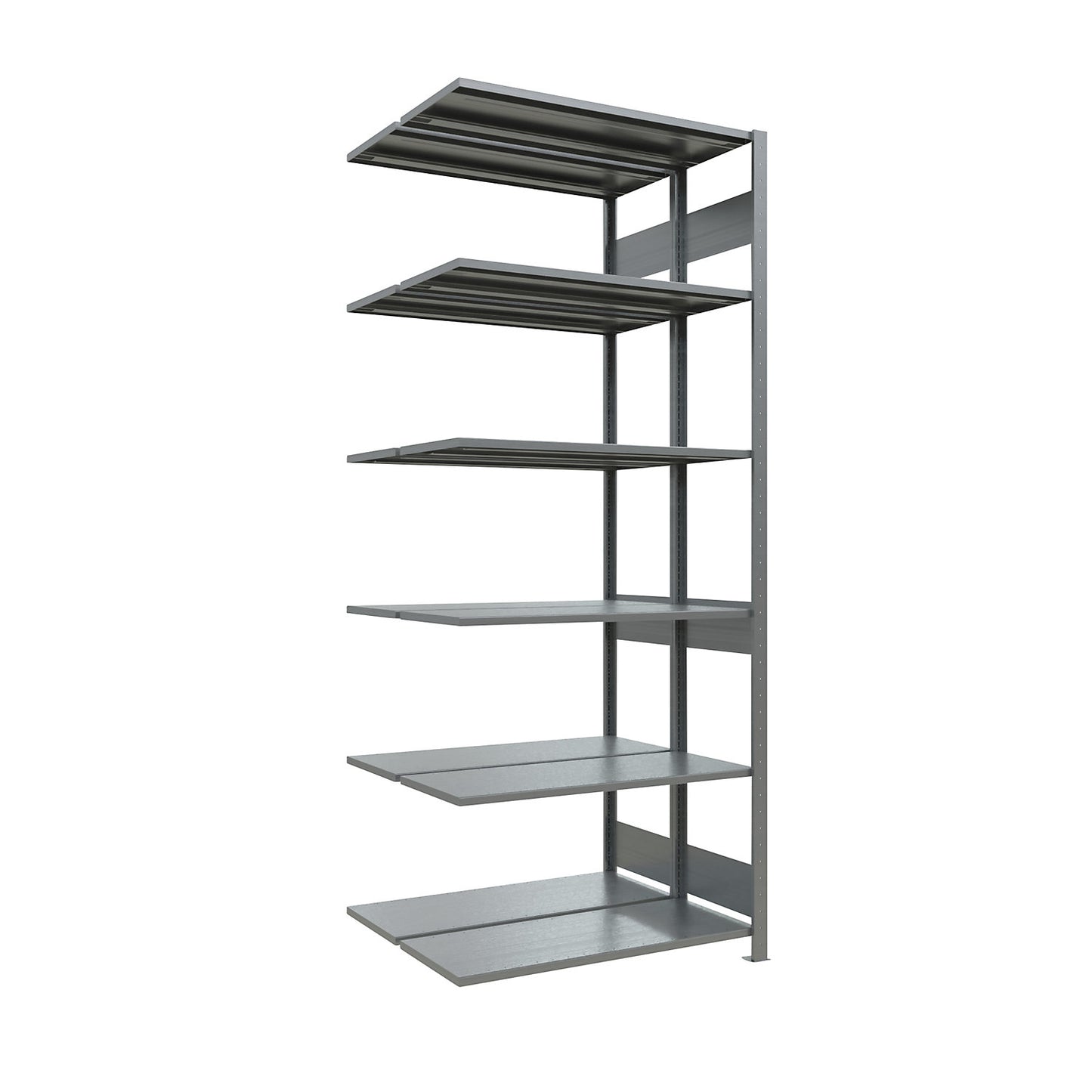 Boltless shelving unit, double row, shelf WxD 1000 x (2 x 400) mm, zinc plated, height 2500 mm, extension shelf unit.