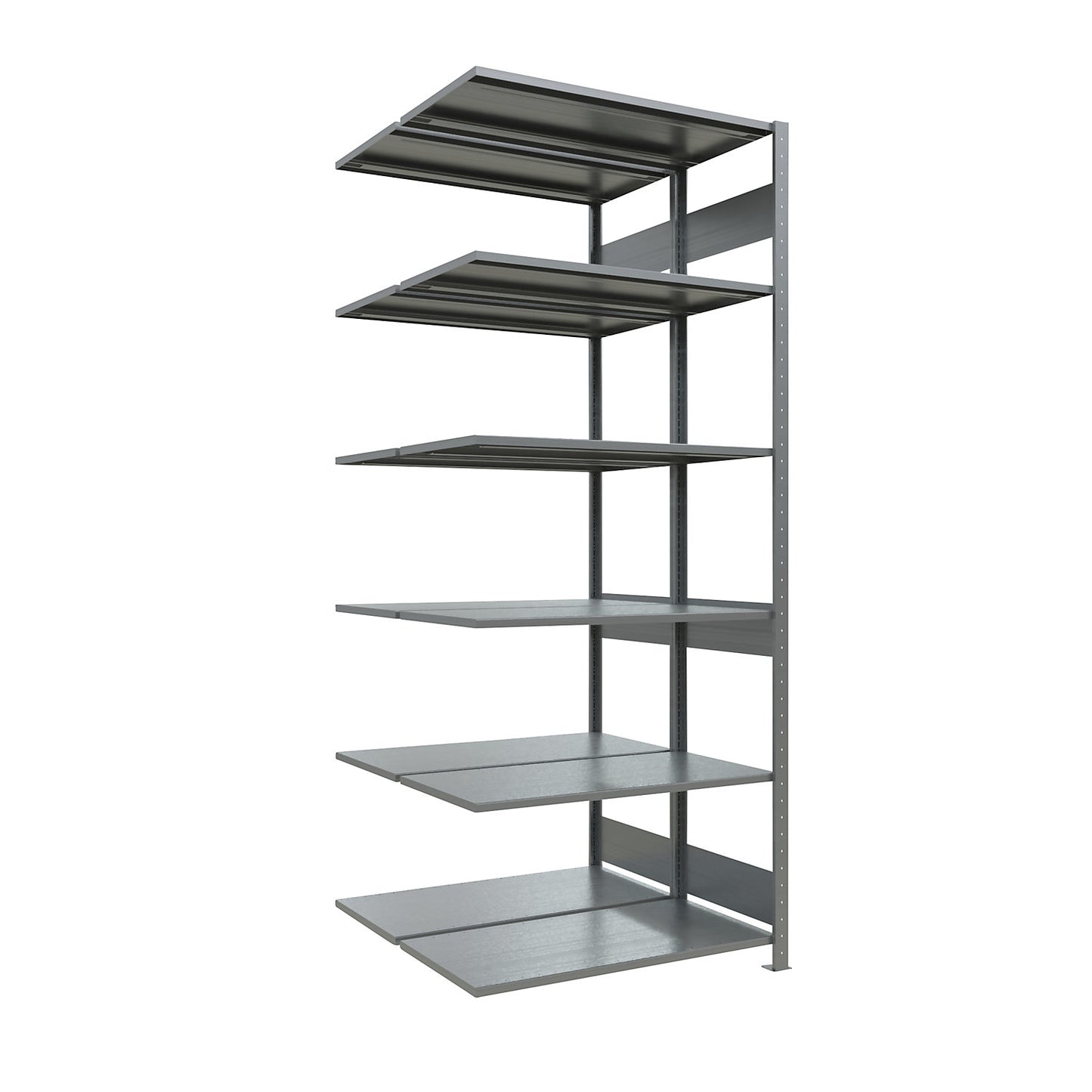 Boltless shelving unit, double row, shelf WxD 1000 x (2 x 500) mm, zinc plated, height 2500 mm, extension shelf unit.