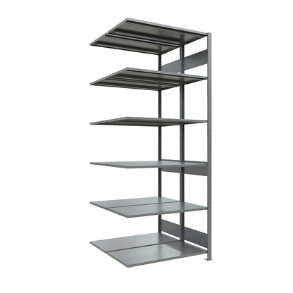Boltless shelving unit, double row, shelf WxD 1000 x (2 x 500) mm, zinc plated, height 2500 mm, extension shelf unit.