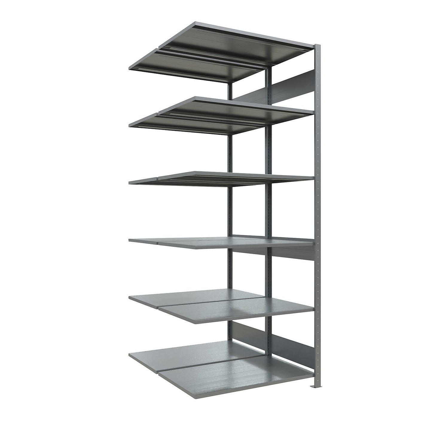 Boltless shelving unit, double row, shelf WxD 1000 x (2 x 600) mm, zinc plated, height 2500 mm, extension shelf unit.