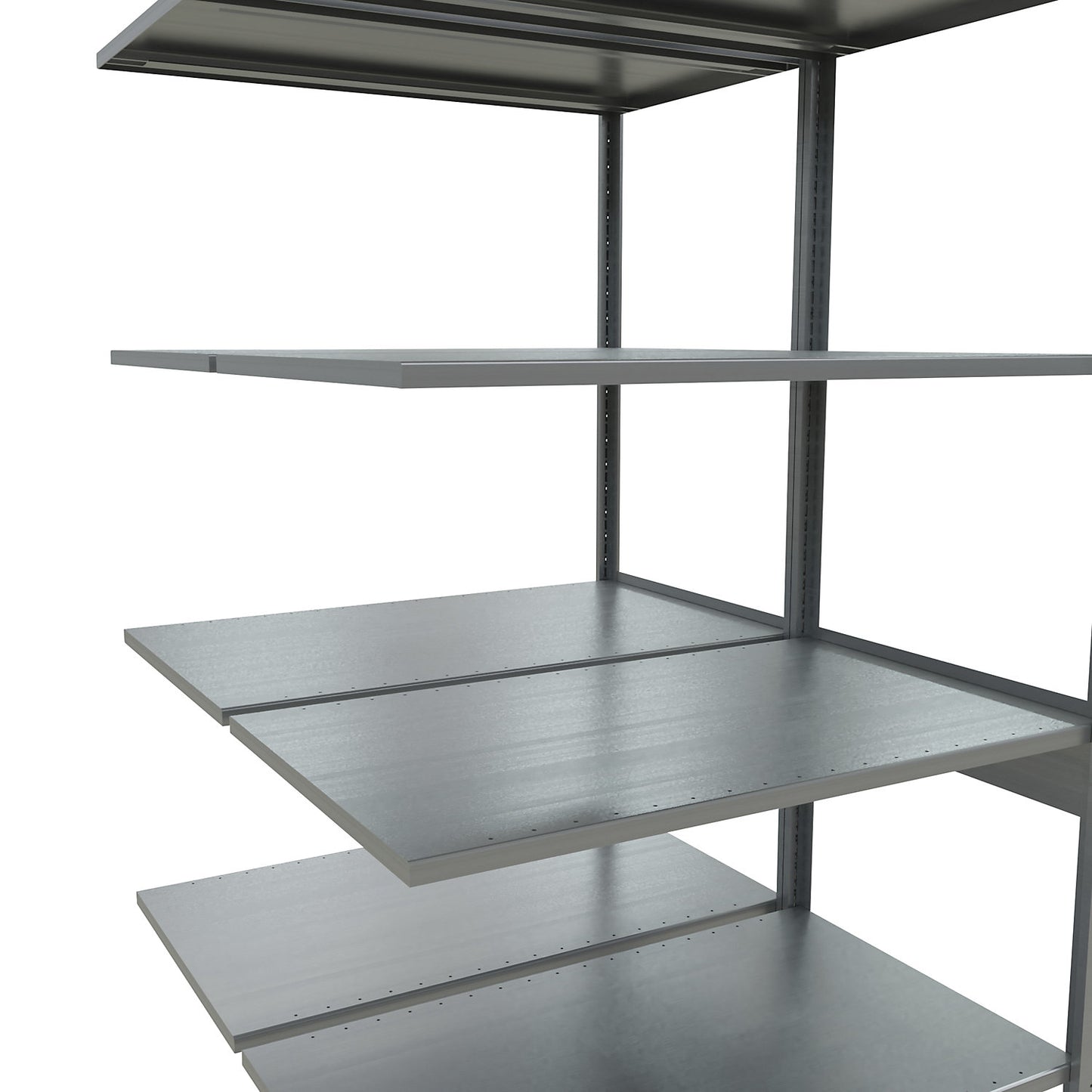 Boltless shelving unit, double row, shelf WxD 1000 x (2 x 600) mm, zinc plated, height 2500 mm, extension shelf unit.