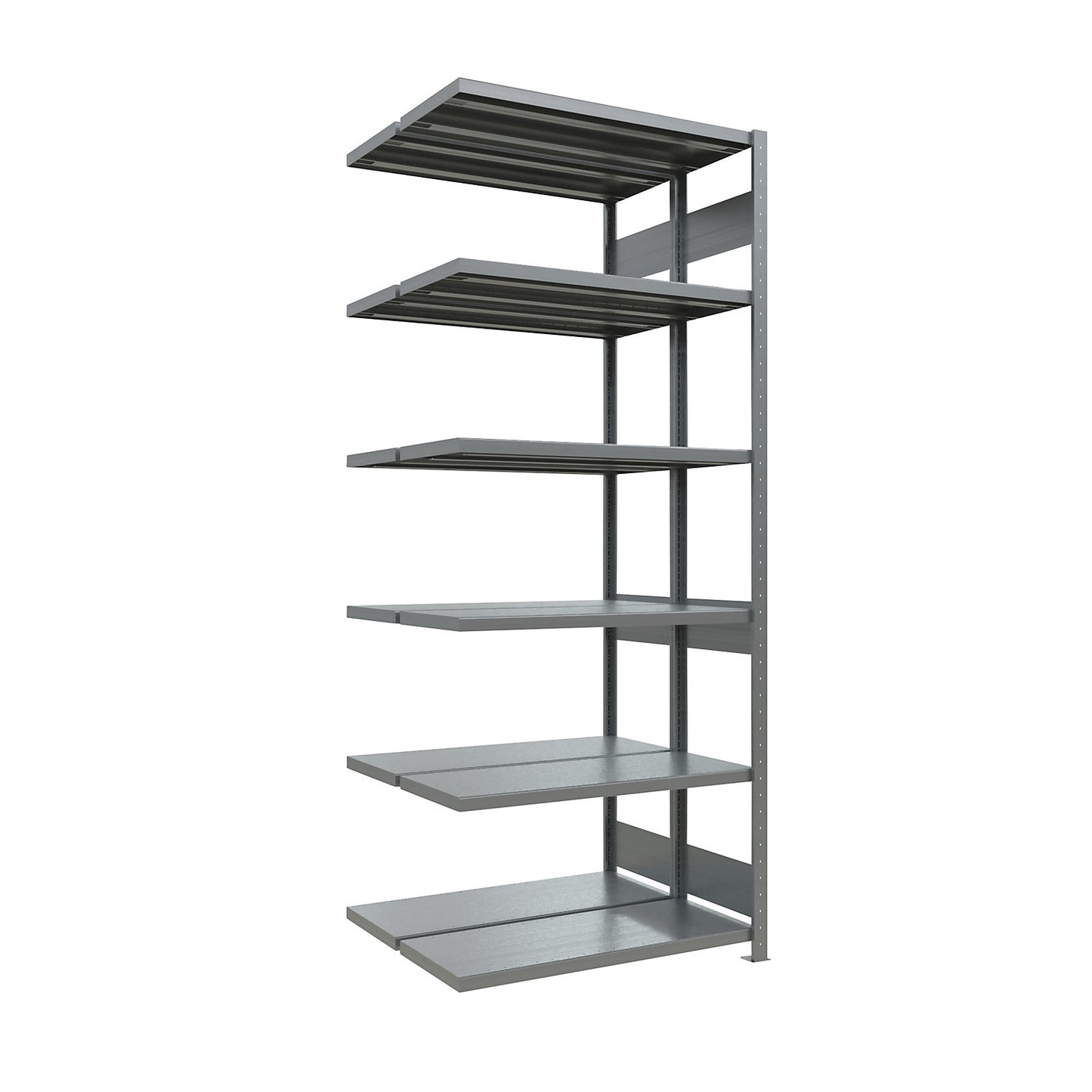 Boltless shelving unit, double row, shelf WxD 1300 x (2 x 400) mm, zinc plated, height 2500 mm, extension shelf unit.