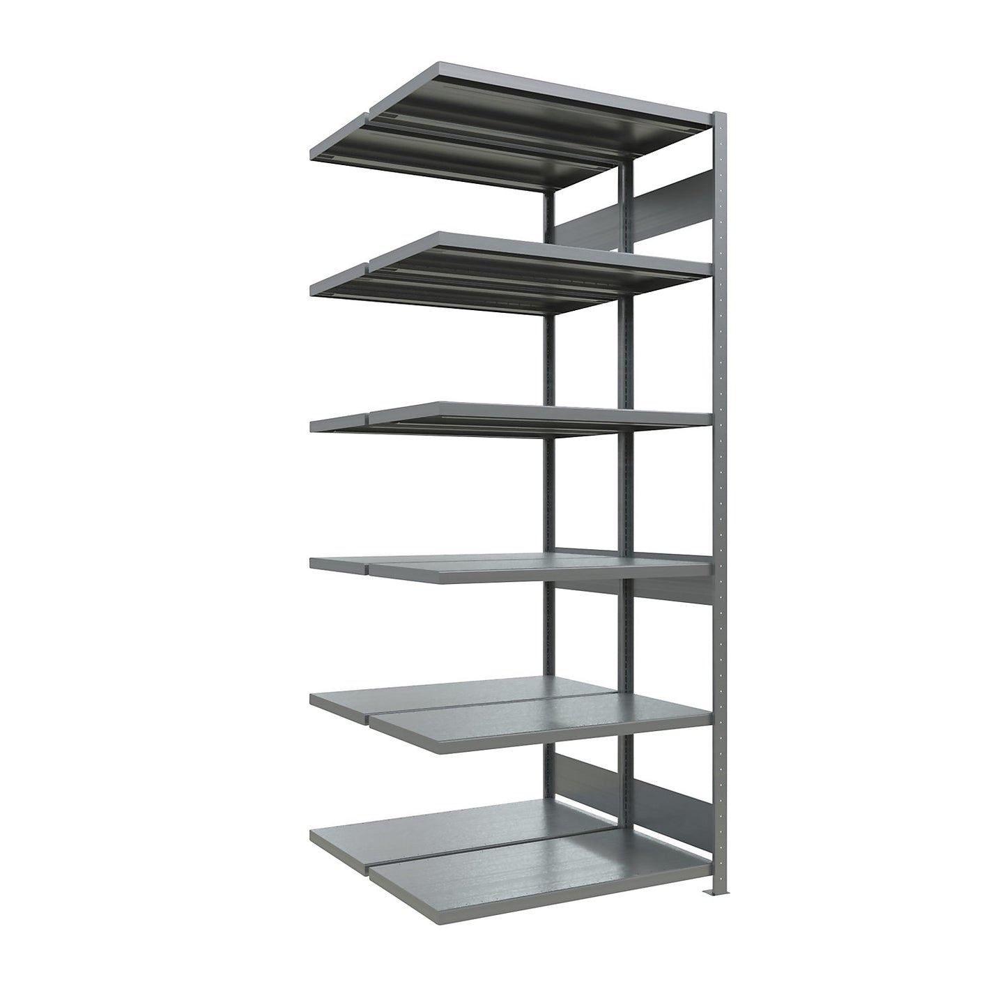 Boltless shelving unit, double row, shelf WxD 1300 x (2 x 500) mm, zinc plated, height 2500 mm, extension shelf unit.