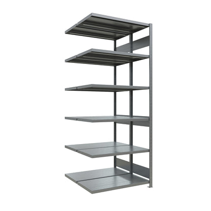 Boltless shelving unit, double row, shelf WxD 1300 x (2 x 500) mm, zinc plated, height 2500 mm, extension shelf unit.