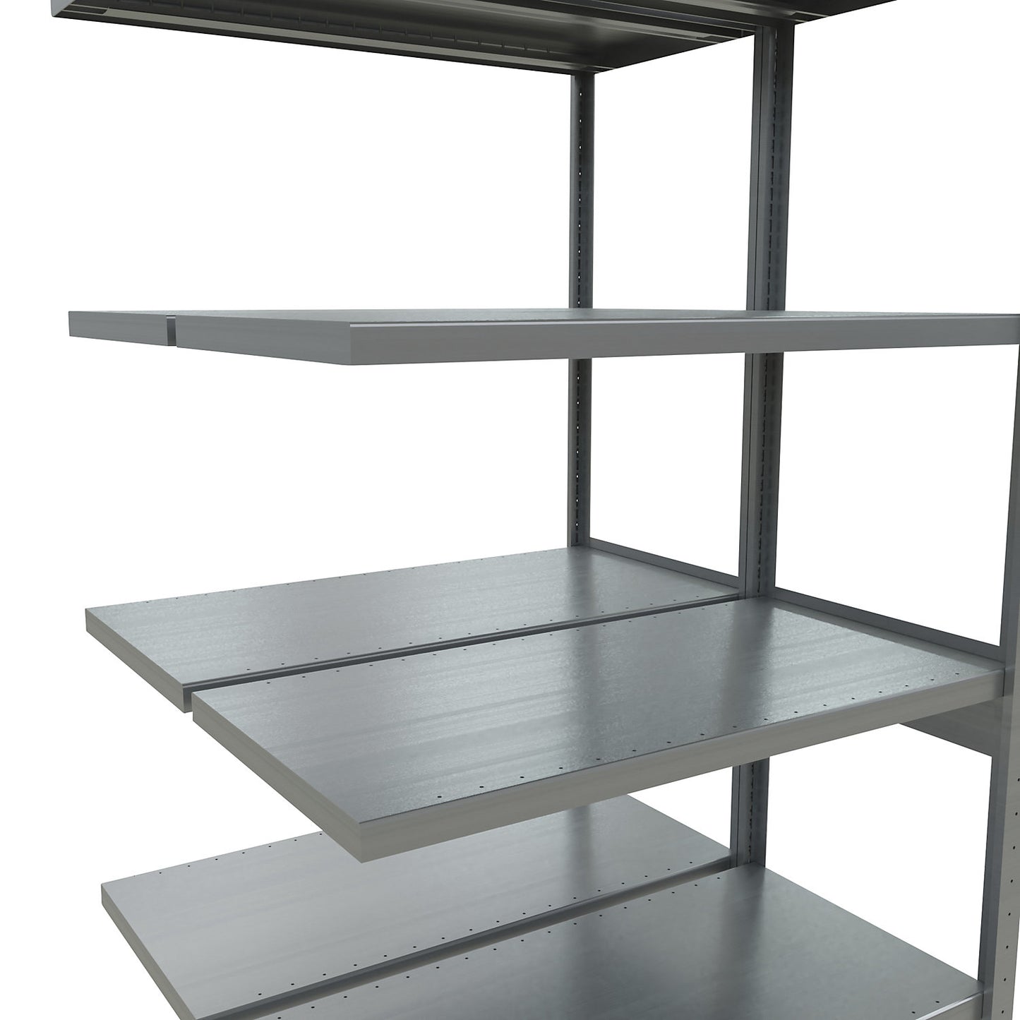 Boltless shelving unit, double row, shelf WxD 1300 x (2 x 500) mm, zinc plated, height 2500 mm, extension shelf unit.