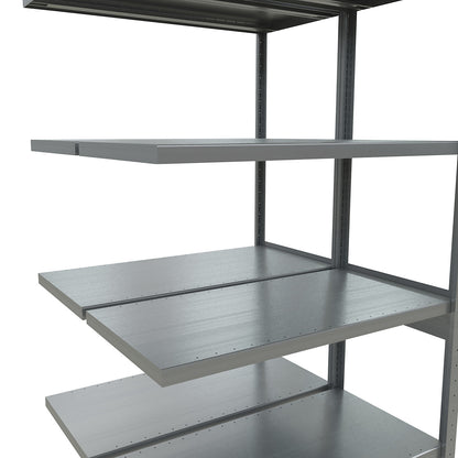 Boltless shelving unit, double row, shelf WxD 1300 x (2 x 500) mm, zinc plated, height 2500 mm, extension shelf unit.