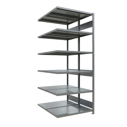 Boltless shelving unit, double row, shelf WxD 1300 x (2 x 600) mm, zinc plated, height 2500 mm, extension shelf unit.