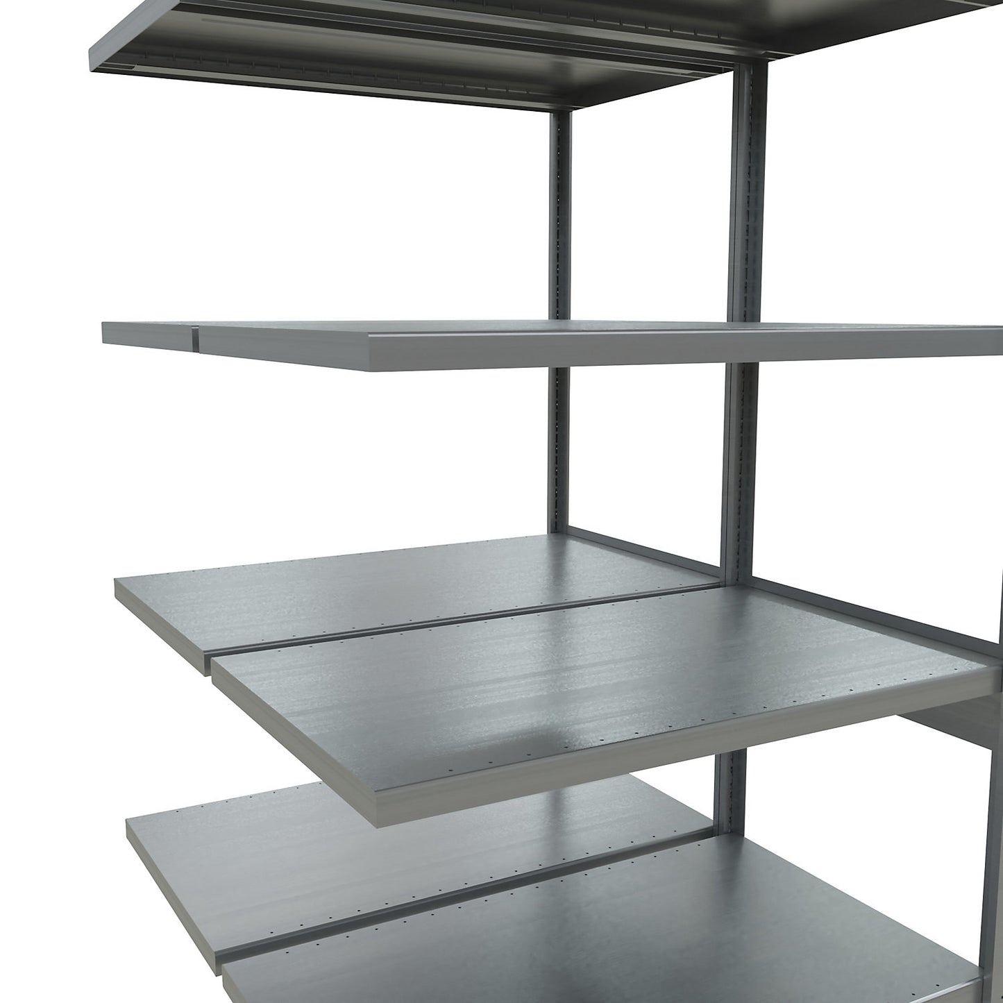 Boltless shelving unit, double row, shelf WxD 1300 x (2 x 600) mm, zinc plated, height 2500 mm, extension shelf unit.