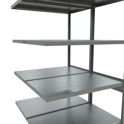 Boltless shelving unit, double row, shelf WxD 1300 x (2 x 600) mm, zinc plated, height 2500 mm, extension shelf unit.