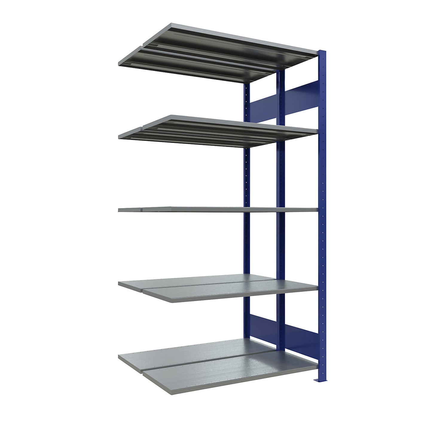 Boltless shelving unit, double row, shelf WxD 1000 x (2 x 400) mm, blue, height 2000 mm, extension shelf unit.