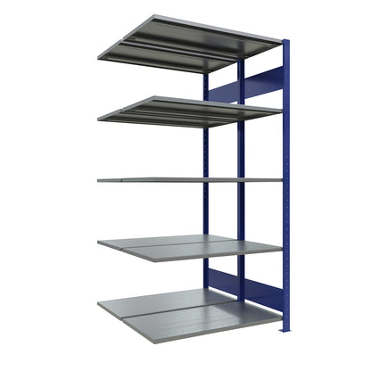 Boltless shelving unit, double row, shelf WxD 1000 x (2 x 500) mm, blue, height 2000 mm, extension shelf unit.