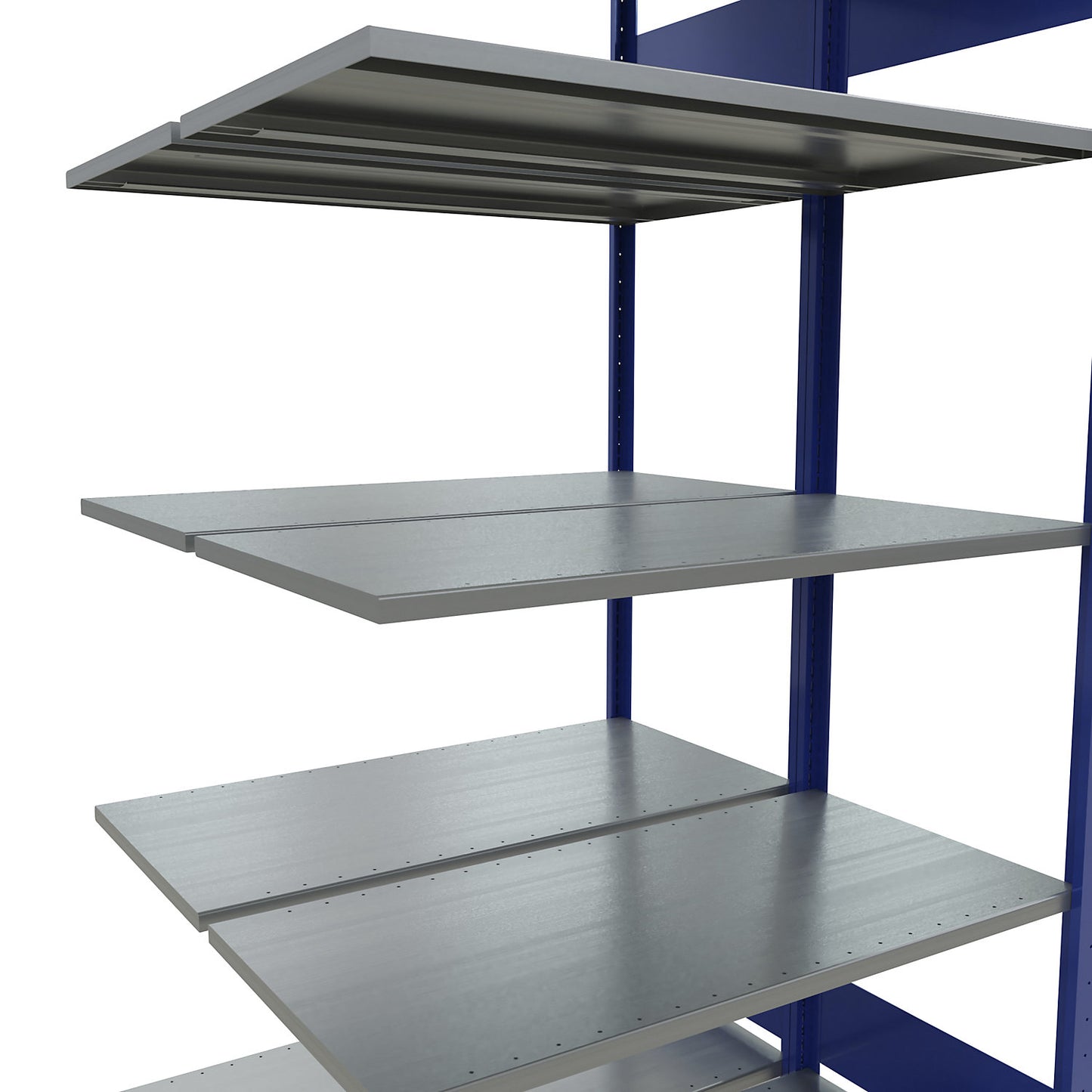 Boltless shelving unit, double row, shelf WxD 1000 x (2 x 500) mm, blue, height 2000 mm, extension shelf unit.