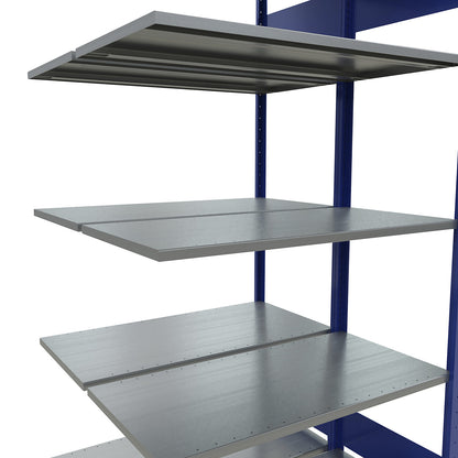 Boltless shelving unit, double row, shelf WxD 1000 x (2 x 500) mm, blue, height 2000 mm, extension shelf unit.