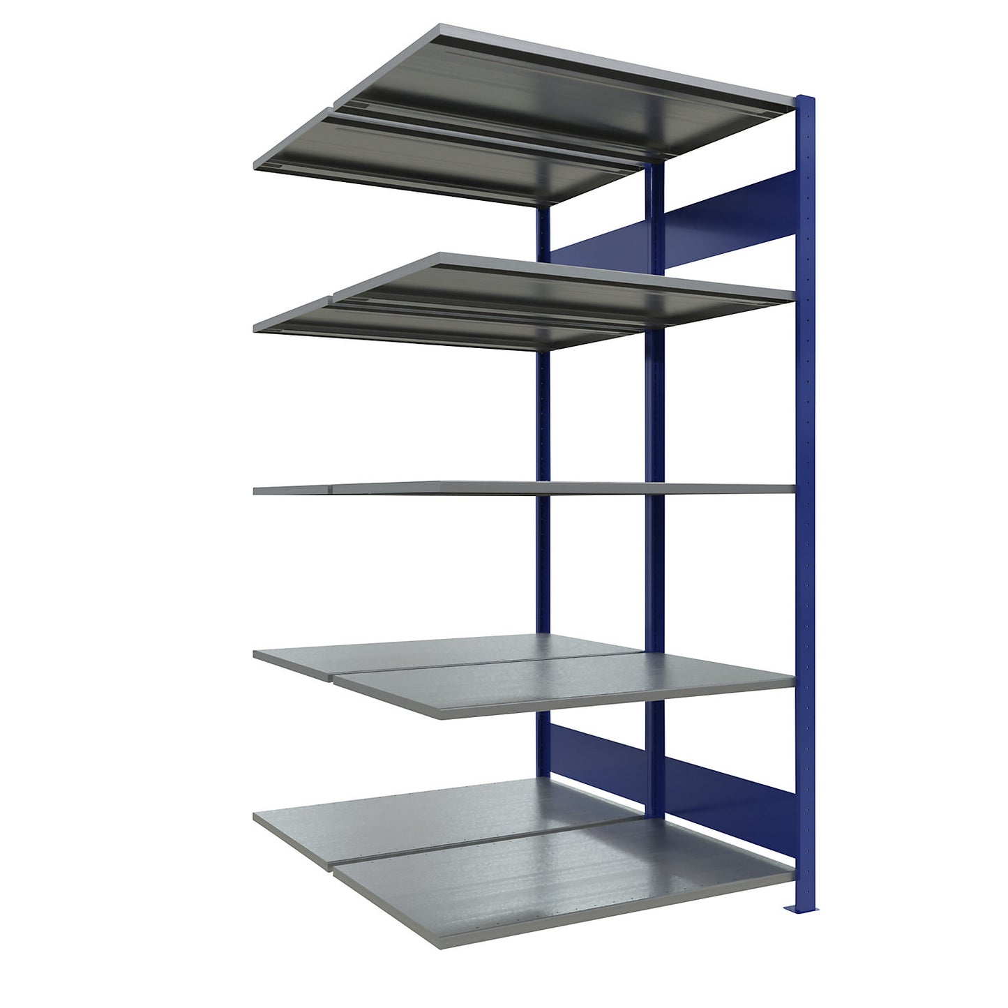 Boltless shelving unit, double row, shelf WxD 1000 x (2 x 600) mm, blue, height 2000 mm, extension shelf unit.