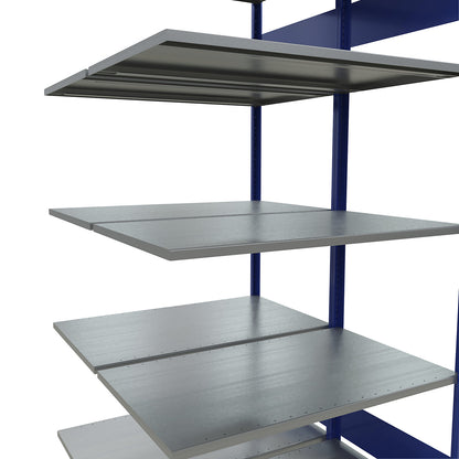 Boltless shelving unit, double row, shelf WxD 1000 x (2 x 600) mm, blue, height 2000 mm, extension shelf unit.