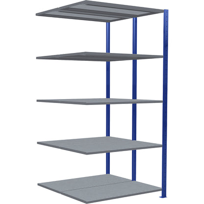 Boltless shelving unit, double row, shelf WxD 1300 x (2 x 500) mm, blue, height 2000 mm, extension shelf unit.