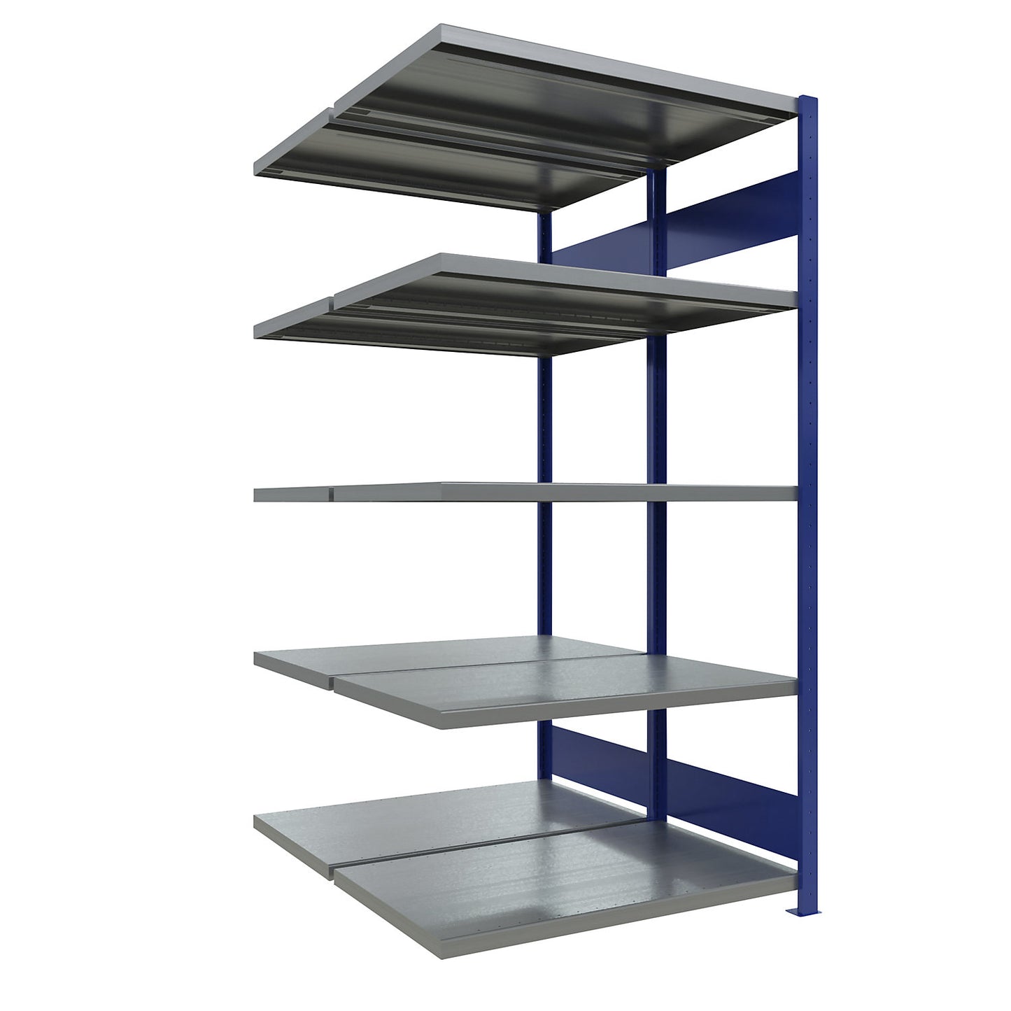 Boltless shelving unit, double row, shelf WxD 1300 x (2 x 600) mm, blue, height 2000 mm, extension shelf unit.